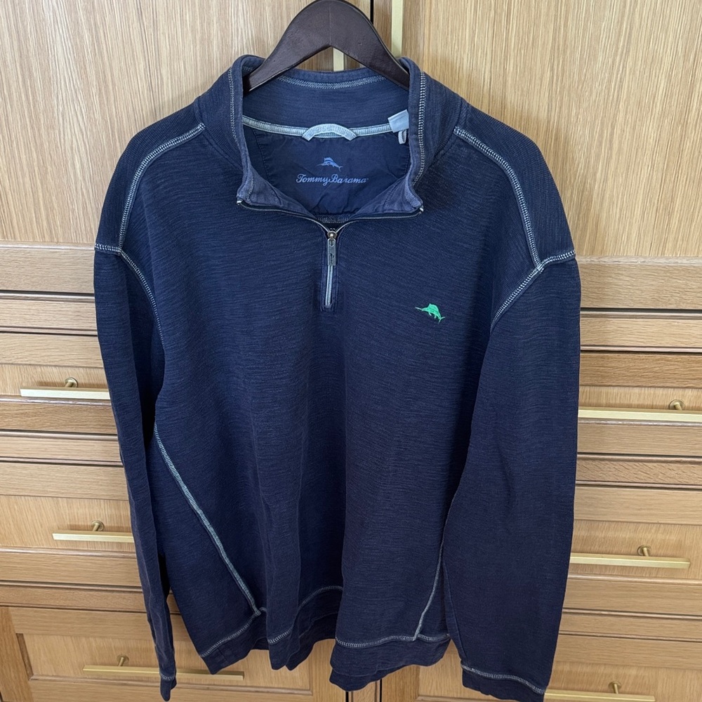 Tommy Bahama Dark Navy Half-Zip Pullover with Teal Logo